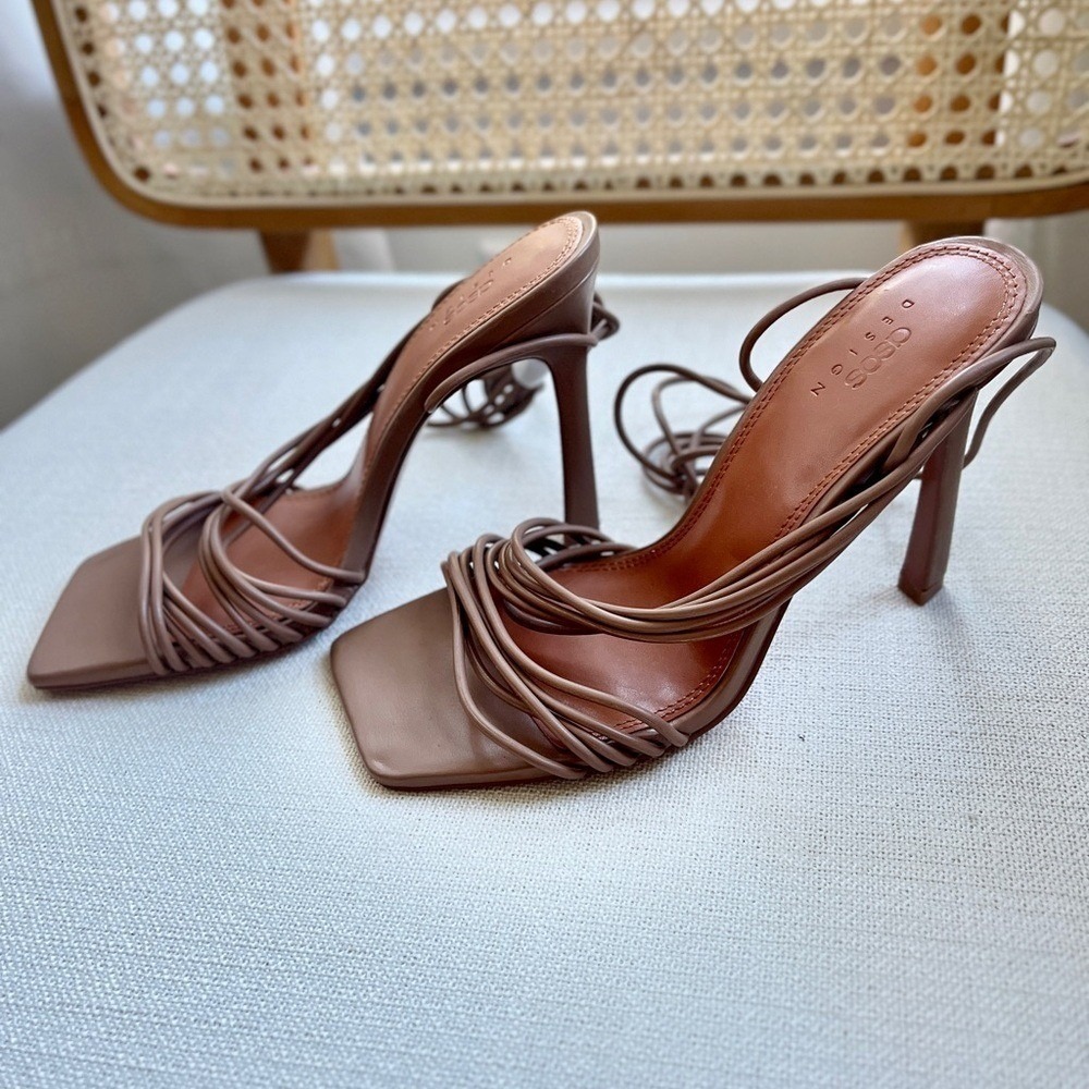 NEW ASOS Design Nest Strappy Ankle Tie Stiletto Sandals Tan Sz 6 - Picture 5 of 9